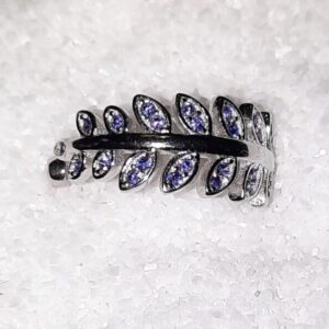 925 silver crystal purple leaf ring