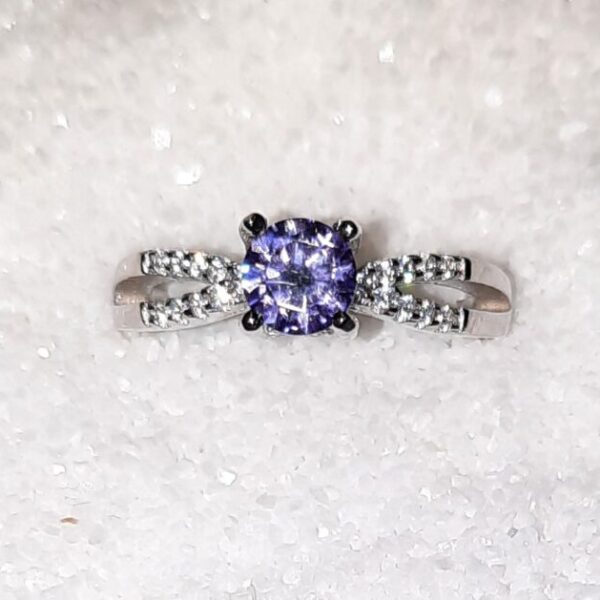 925 silver crystal purple solitaire ring