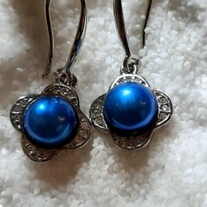 925 silver hook back blue crystal earrings