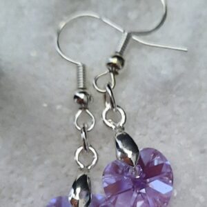 925 silver hook Swarovski violet heart earrings