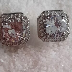 925 silver square halo stud earrings