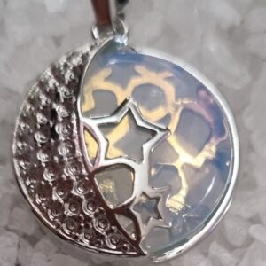 opal moon and stars stone pendant