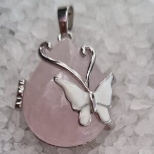 rose quartz stone butterfly pendant