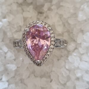 Pink gem pear drop ring