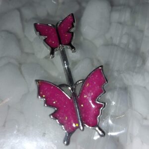 Pink butterfly belly bar